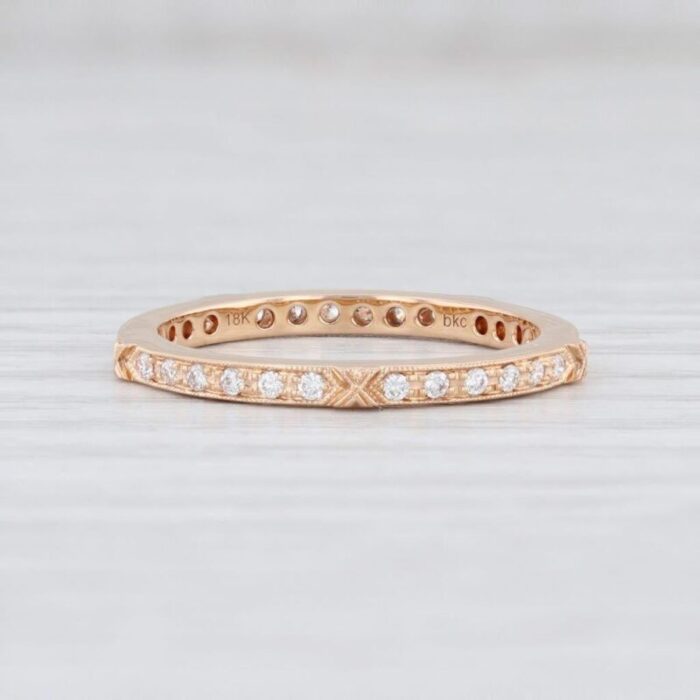 new beverley k 022ctw diamond eternity ring 18k rose gold stackable band sz 65 0388