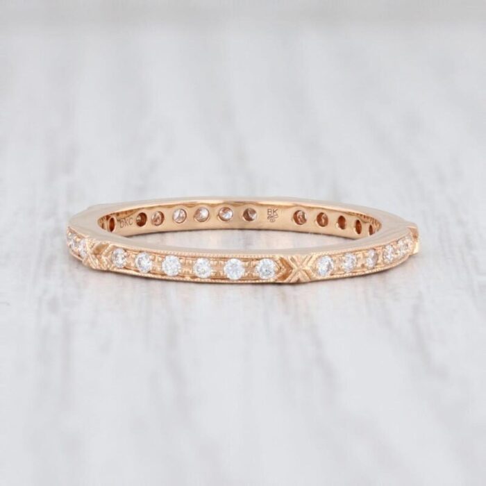 new beverley k 022ctw diamond eternity ring 18k rose gold stackable band sz 65 7143