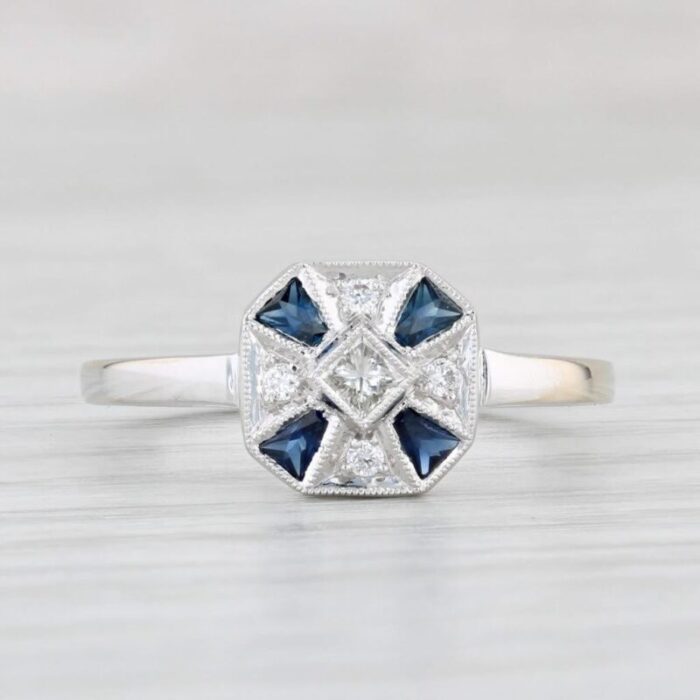 new beverley k 046ctw blue sapphire diamond halo ring 18k white gold size 65 9319