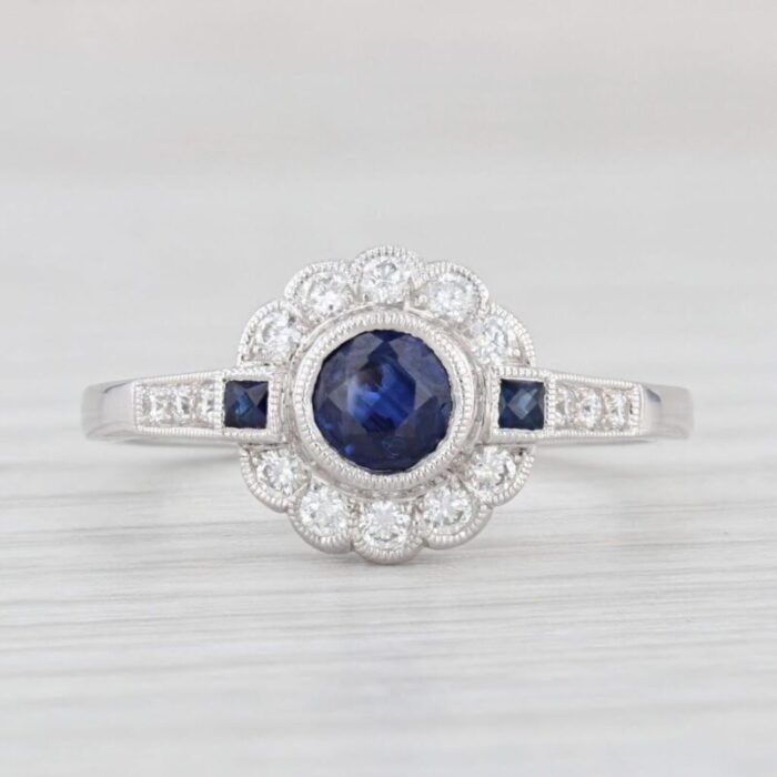 new beverley k 085ctw sapphire diamond halo ring 14k gold engagement size 725 4942