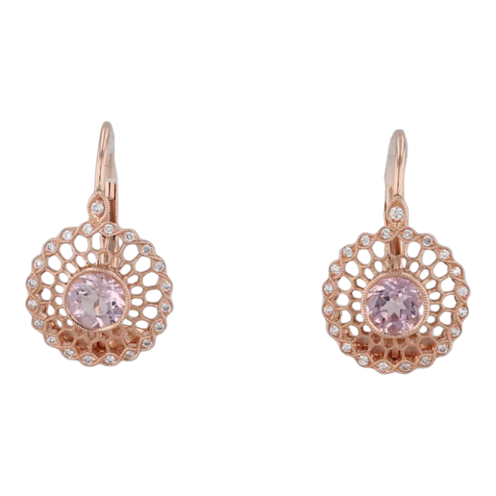 new beverley k 11ctw morganite diamond halo earrings 14k rose gold filigree 2 pieces 4379