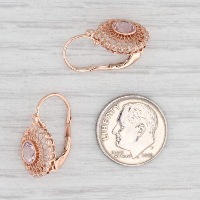 new beverley k 11ctw morganite diamond halo earrings 14k rose gold filigree 2 pieces 4732