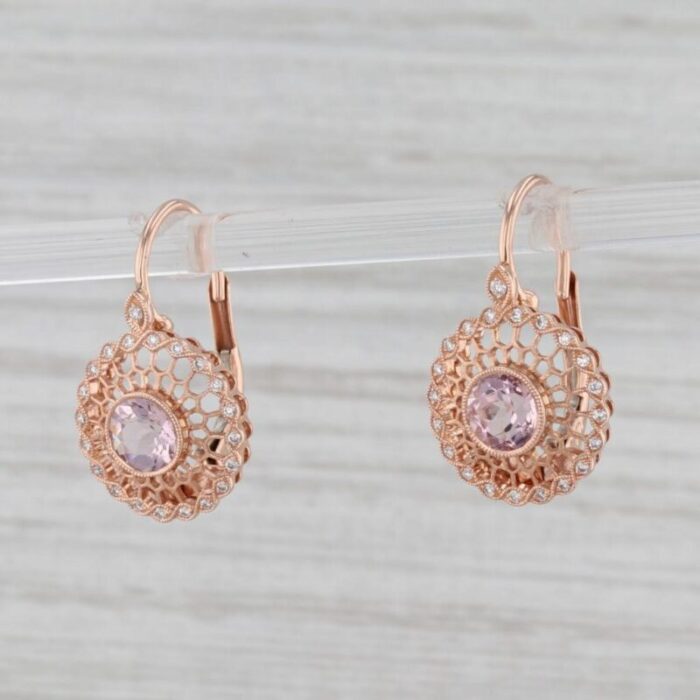 new beverley k 11ctw morganite diamond halo earrings 14k rose gold filigree 2 pieces 6453