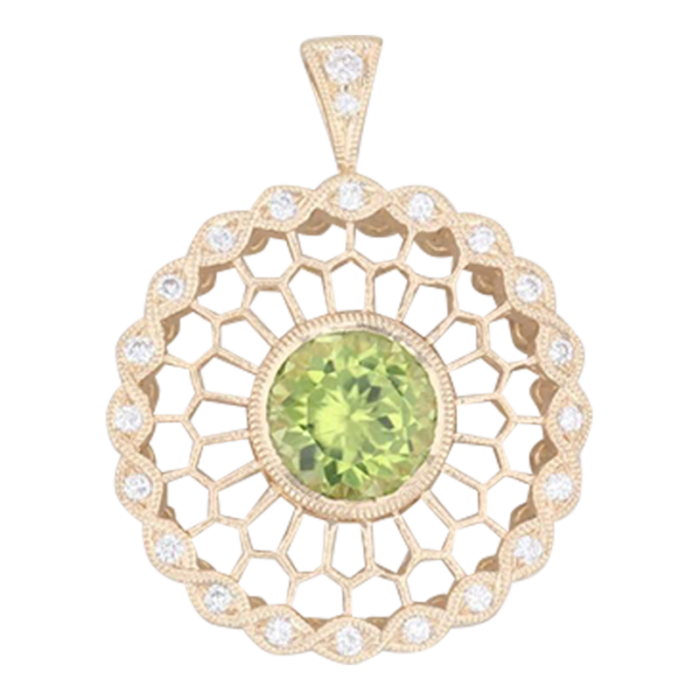 new beverley k 138ctw peridot diamond flower pendant 14k yellow gold floral 5757