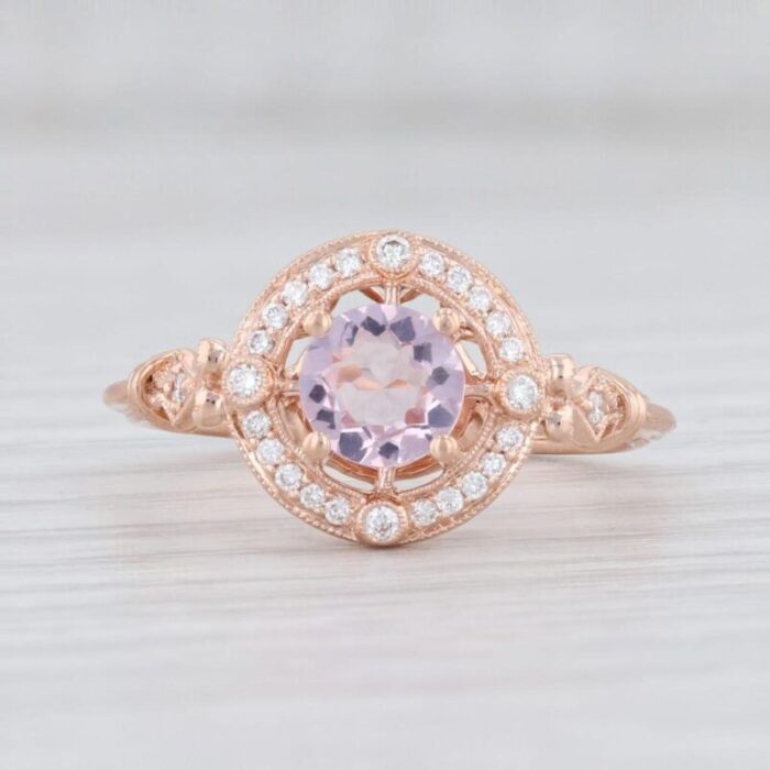 new beverley k pink morganite diamond halo engagement ring 14k rose gold sz 65 0597