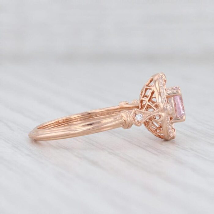 new beverley k pink morganite diamond halo engagement ring 14k rose gold sz 65 0814