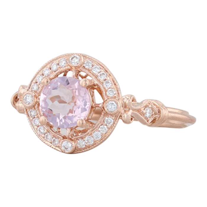 new beverley k pink morganite diamond halo engagement ring 14k rose gold sz 65 7756