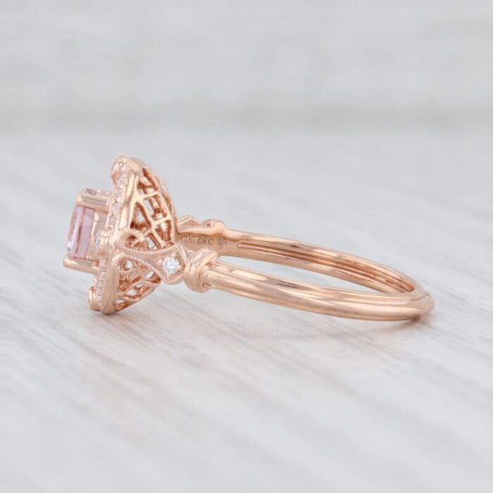 new beverley k pink morganite diamond halo engagement ring 14k rose gold sz 65 8806