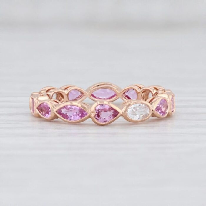 new beverley k pink white sapphire ring 14k rose gold size 65 stackable band 3373