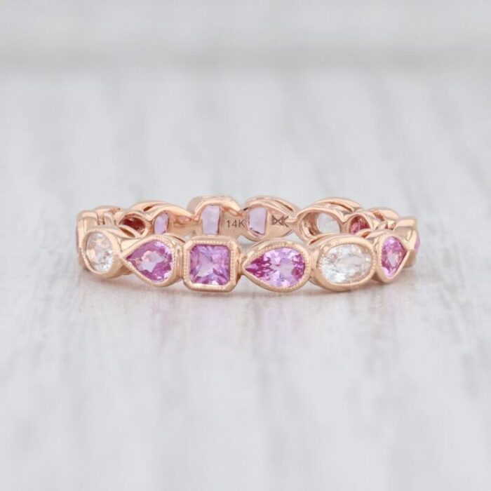 new beverley k pink white sapphire ring 14k rose gold size 65 stackable band 5526