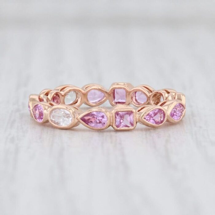 new beverley k pink white sapphire ring 14k rose gold size 65 stackable band 9598