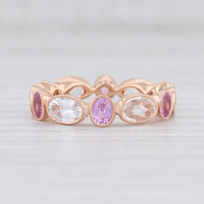 new beverley k pink white sapphire ring 14k rose gold stackable band size 65 2982