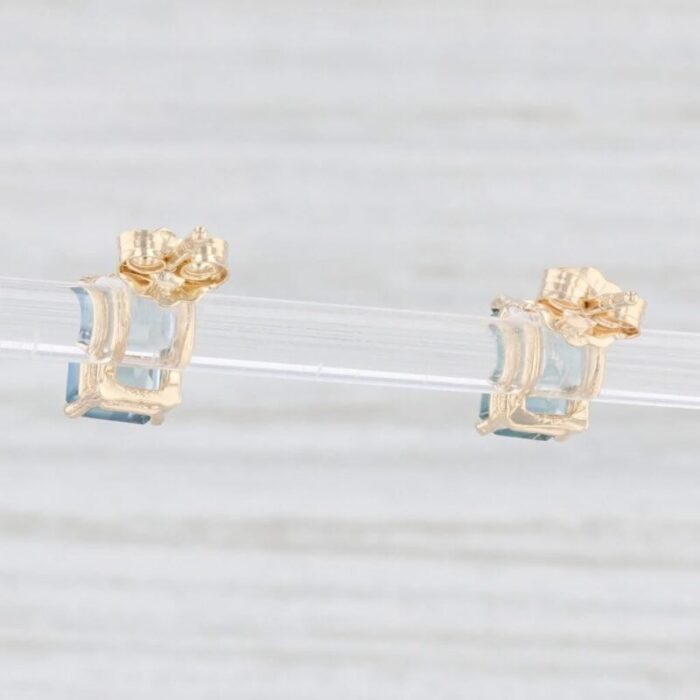 new blue sapphire stud earrings 14k yellow gold emerald cut solitaire 2 pieces 2364