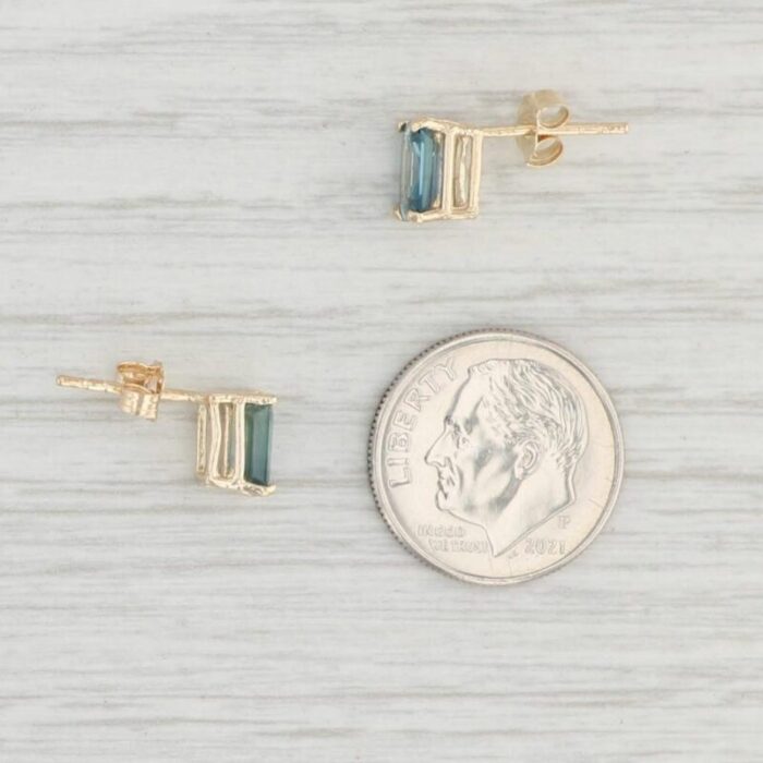 new blue sapphire stud earrings 14k yellow gold emerald cut solitaire 2 pieces 2825