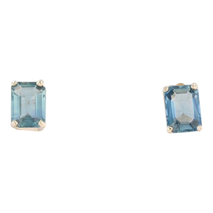 new blue sapphire stud earrings 14k yellow gold emerald cut solitaire 2 pieces 9607