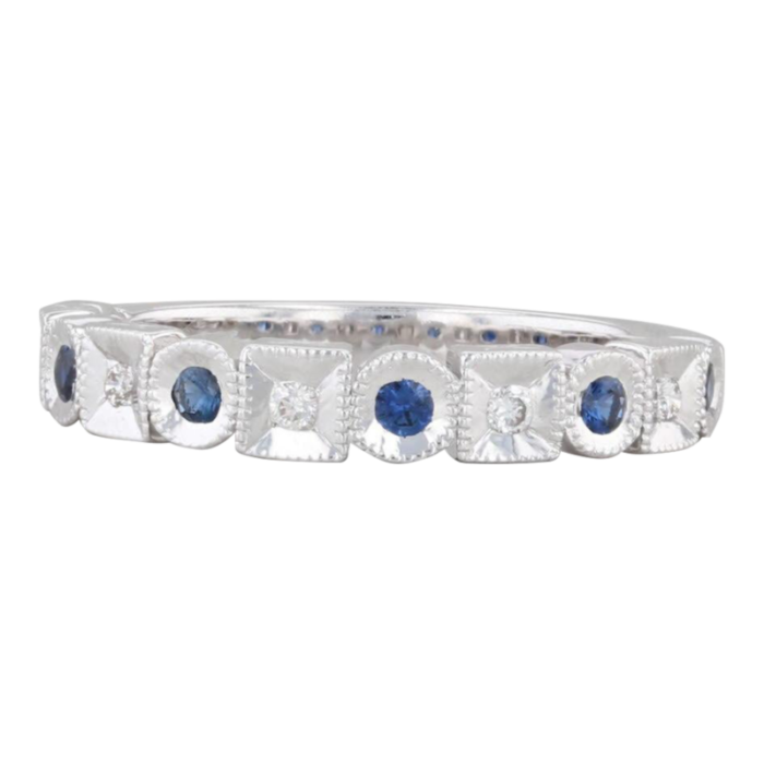 new coast 023ctw diamond blue sapphire band 14k gold size 65 wedding ring 0859