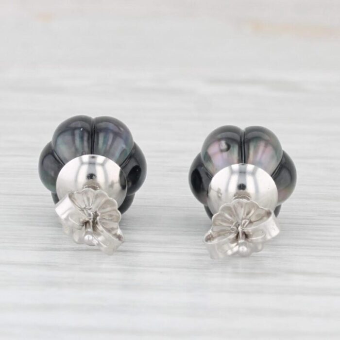 new cultured black pearl dark poppy diamond stud earrings 14k gold galatea 2 pieces 3131