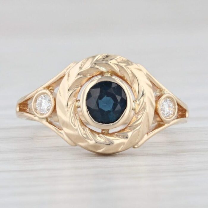 new custom made 044ctw blue sapphire diamond ring 14k yellow gold size 475 0238