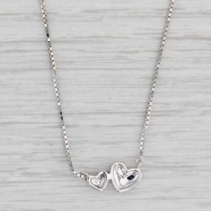 new diamond hearts pendant necklace 14k white gold box chain 17 18 3201