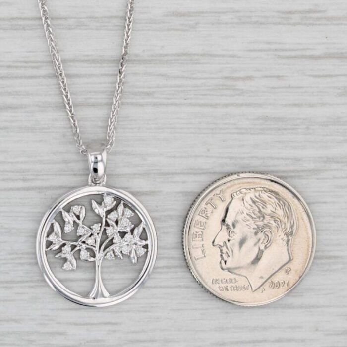 new diamond tree of life pendant necklace 14k white gold 155 175 curb chain 5037