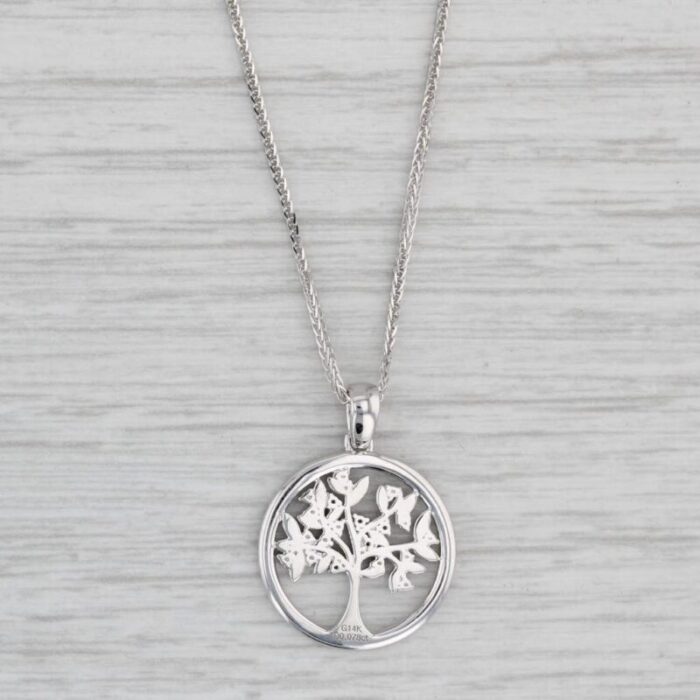 new diamond tree of life pendant necklace 14k white gold 155 175 curb chain 8914