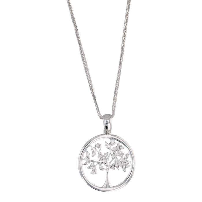 new diamond tree of life pendant necklace 14k white gold 155 175 curb chain 9444