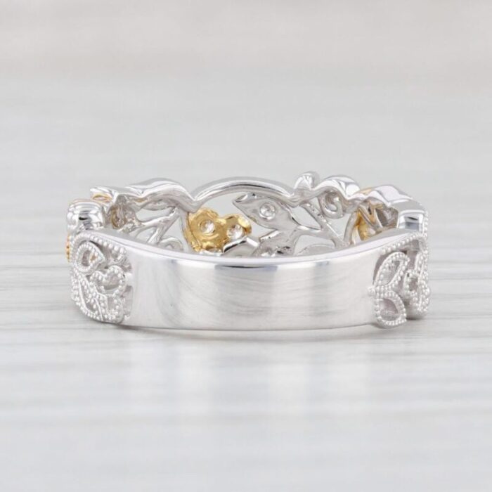 new floral diamond ring 14k white yellow gold size 675 wedding stackable band 0087