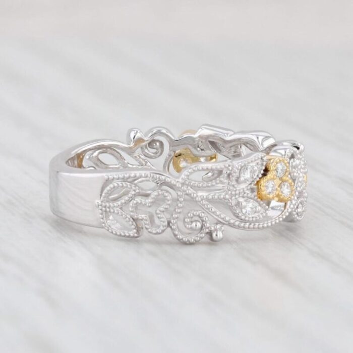 new floral diamond ring 14k white yellow gold size 675 wedding stackable band 1709