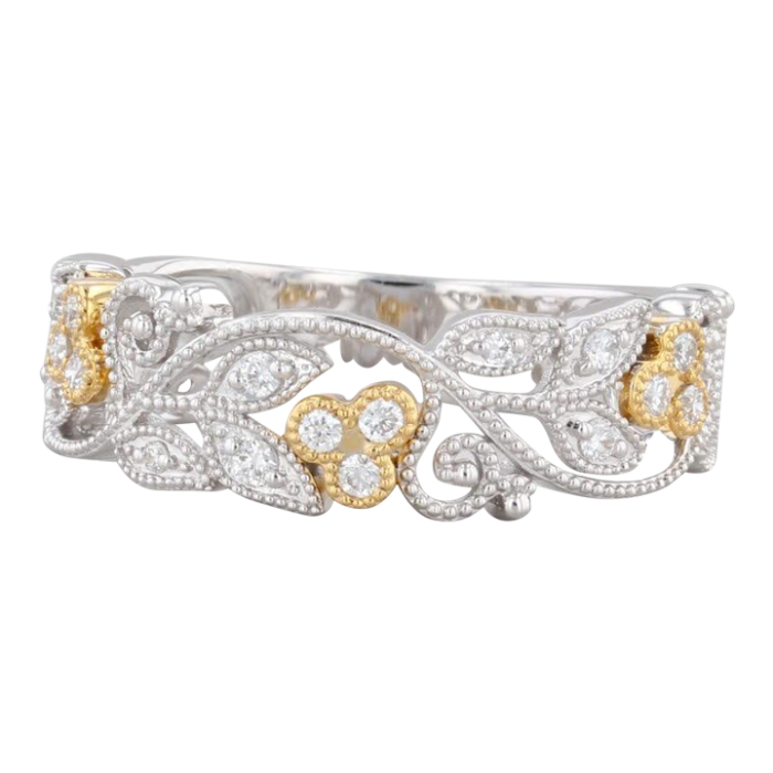 new floral diamond ring 14k white yellow gold size 675 wedding stackable band 7177