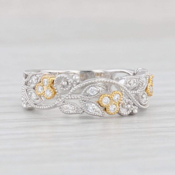 new floral diamond ring 14k white yellow gold size 675 wedding stackable band 9882