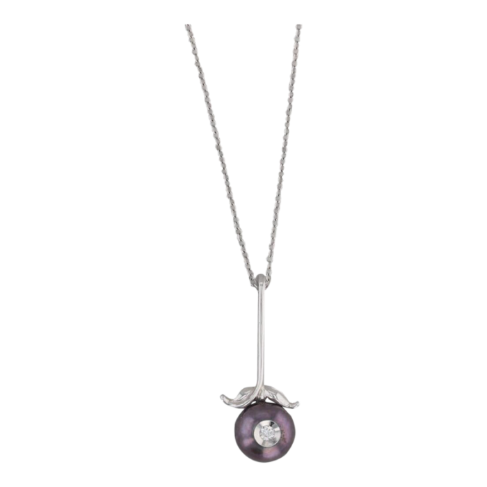 new galatea cultured black pearl diamond pendant necklace 14k white gold 18 3780