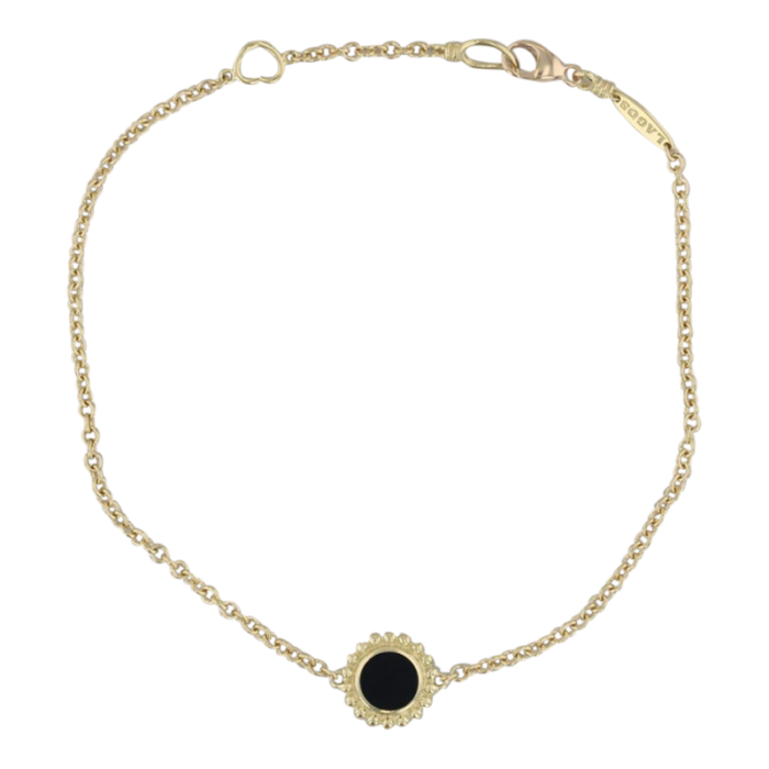 new lagos caviar onyx covet bracelet 18k yellow gold 725 cable chain 7701