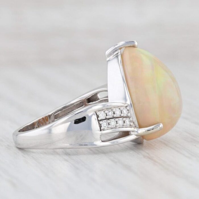 new lance fischer welo opal diamond ring 14k white gold sz 7 pear cabochon 0503