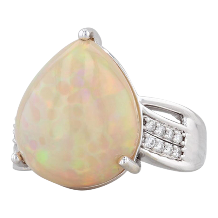 new lance fischer welo opal diamond ring 14k white gold sz 7 pear cabochon 8011