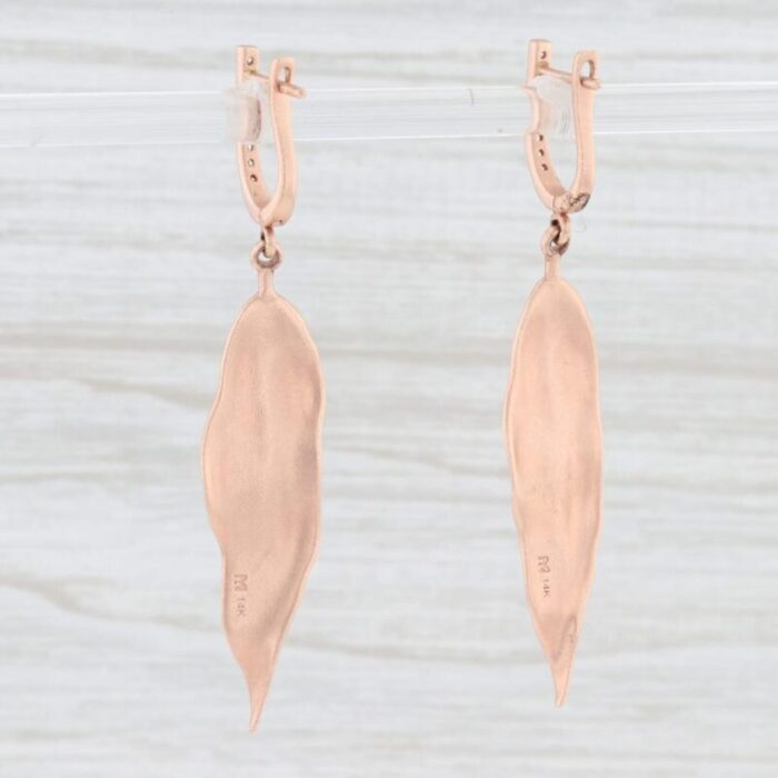 new leaf dangle earrings 14k rose gold diamond accents pierced drops 2 pieces 6561