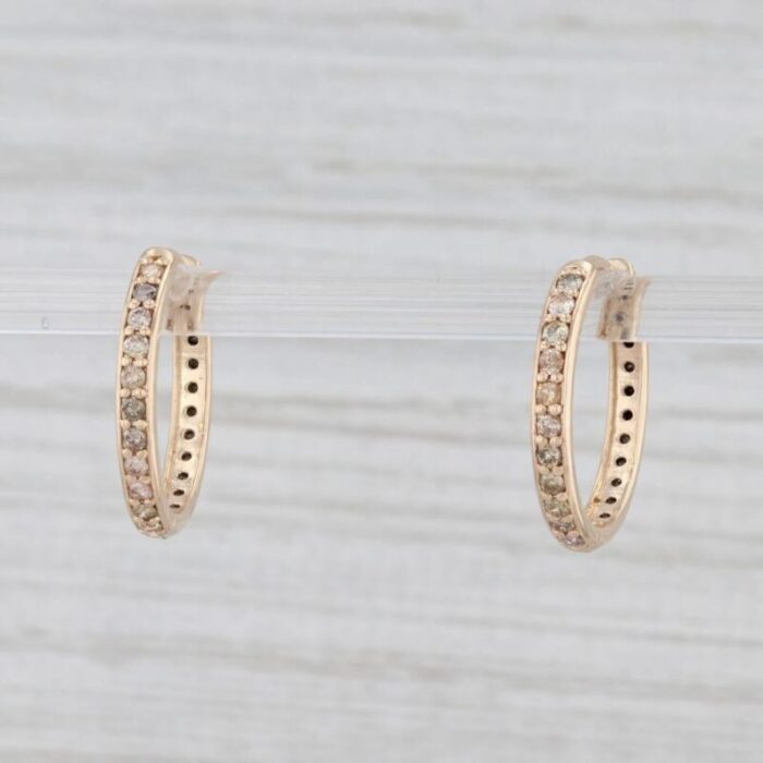 new nina nguyen 064ctw diamond hoop earrings 14k yellow gold hinged snap top 2 pieces 3749