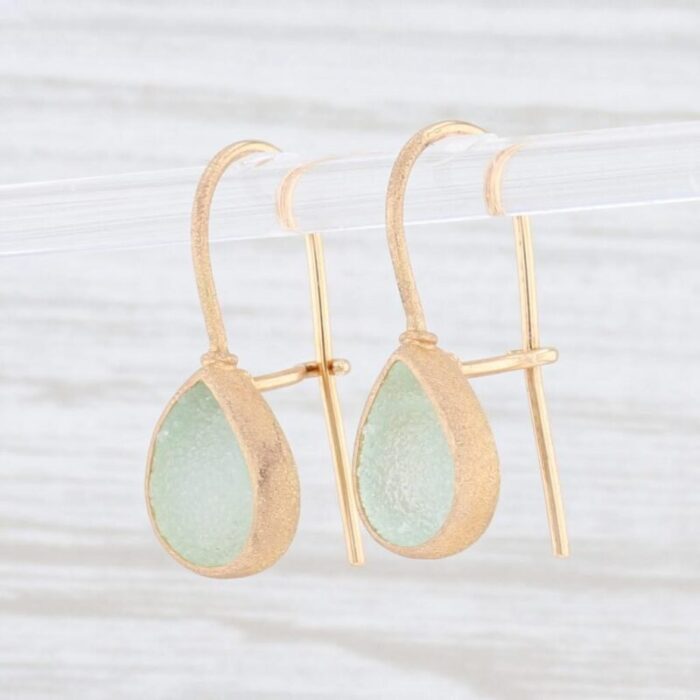 new nina nguyen aquamarine druzy drop earrings 18k yellow gold hook posts 2 pieces 0134