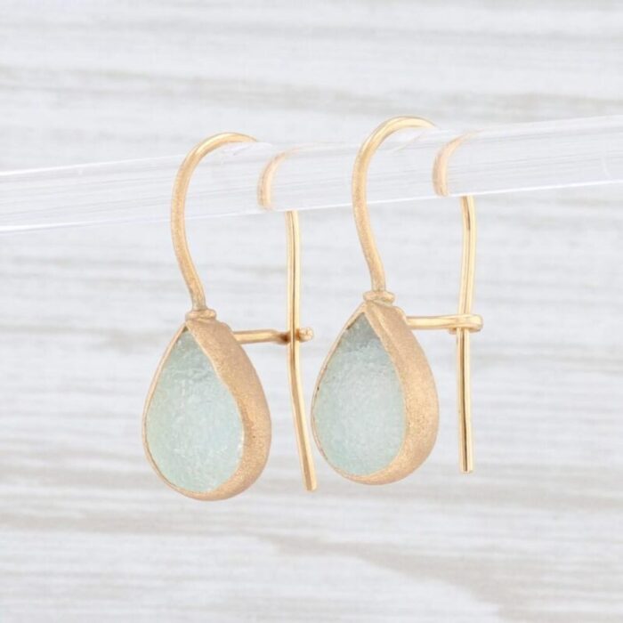 new nina nguyen druzy aquamarine drop earrings 18k yellow gold hook posts 2 pieces 7467