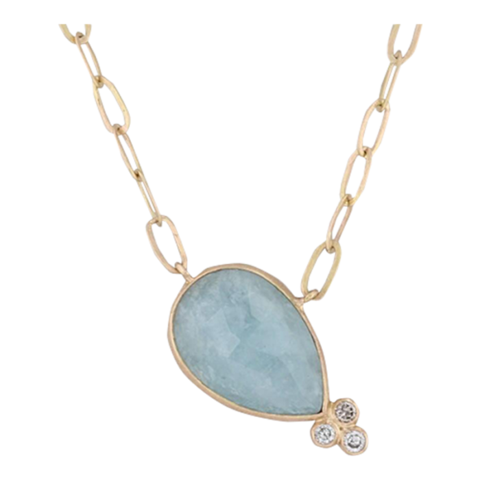 new nina nguyen lily gold pendant necklace druzy aquamarine diamond 18k gold 17 0344