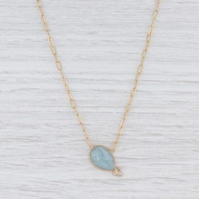 new nina nguyen lily gold pendant necklace druzy aquamarine diamond 18k gold 17 8439