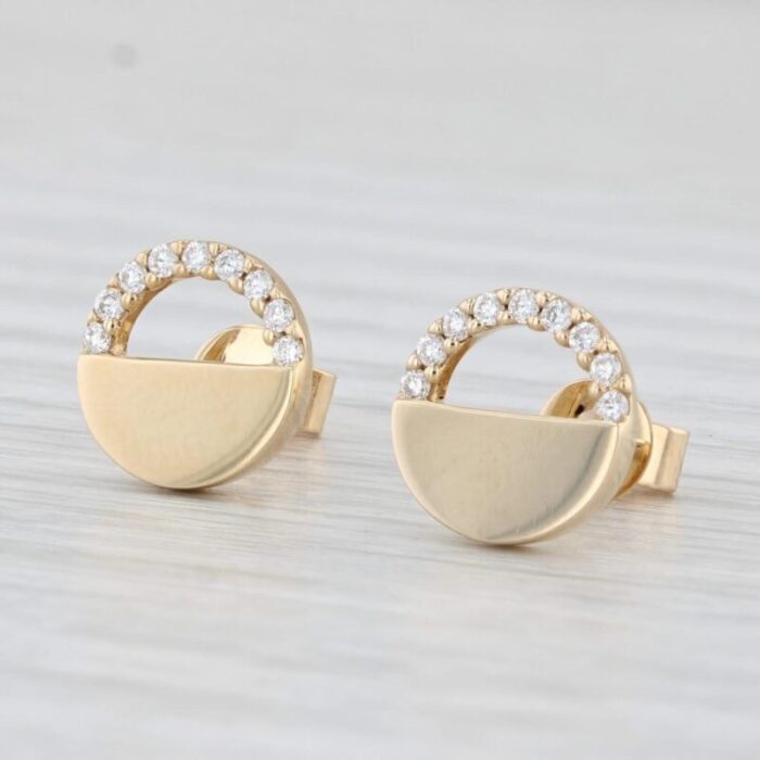 new small 012ctw diamond circle stud earrings 14k yellow gold 2 pieces 8485