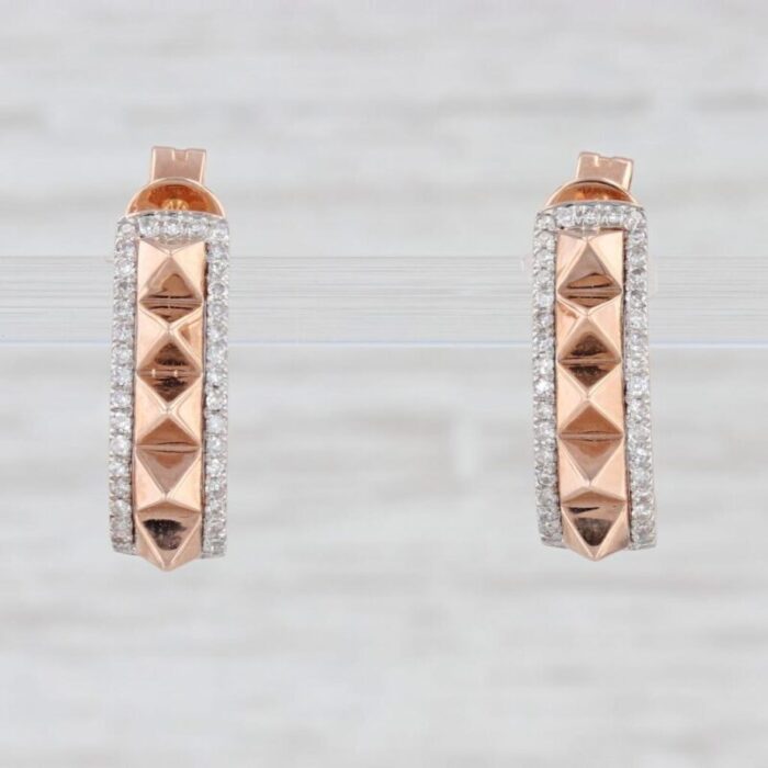 new spiked 012ctw diamond halo earrings 14k rose gold j hook drop pierced 2 pieces 8786