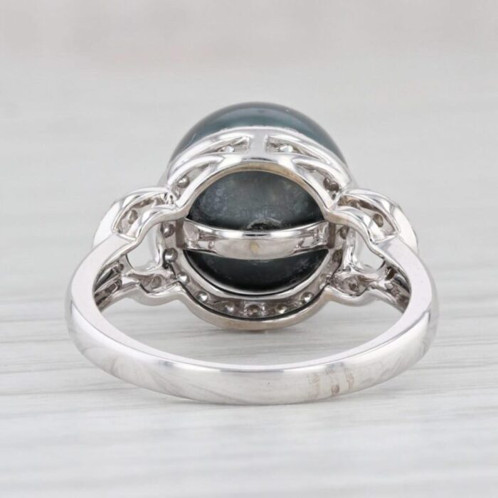 new tahitian black pearl 055ctw diamond halo ring 14k white gold size 7 1295