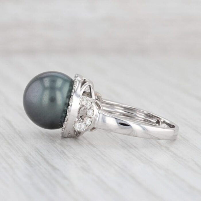 new tahitian black pearl 055ctw diamond halo ring 14k white gold size 7 2334