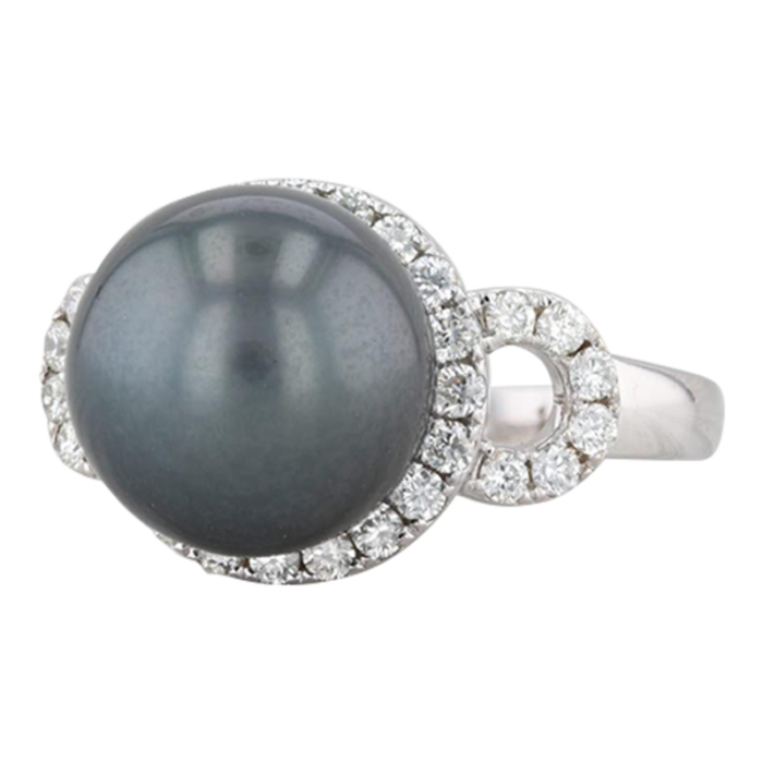 new tahitian black pearl 055ctw diamond halo ring 14k white gold size 7 6876