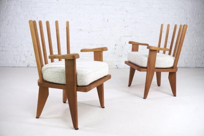 oak and fabric dining chairs attributed to guillerme and chambron for votre maison 1960s set of 2 1237