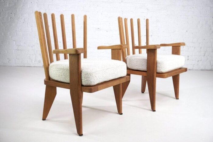 oak and fabric dining chairs attributed to guillerme and chambron for votre maison 1960s set of 2 6719