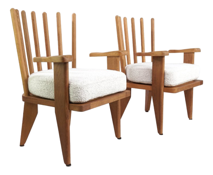 oak and fabric dining chairs attributed to guillerme and chambron for votre maison 1960s set of 2 7542