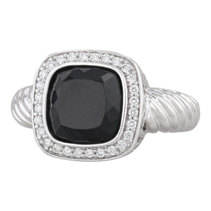 onyx 015ctw diamond halo ring 14k white gold size 775 albert david pearls gems 4650