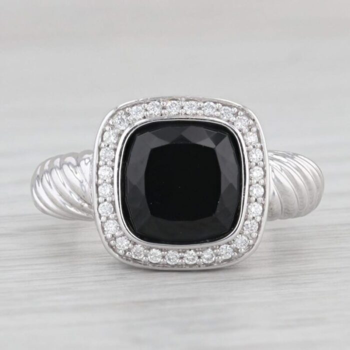 onyx 015ctw diamond halo ring 14k white gold size 775 albert david pearls gems 5210